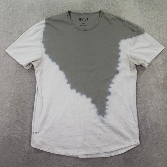 BYLT Basics Other - BYLT Mens XL Prism Dye Tee Adult White Grey Short Sleeve Curved Hem Streetwear